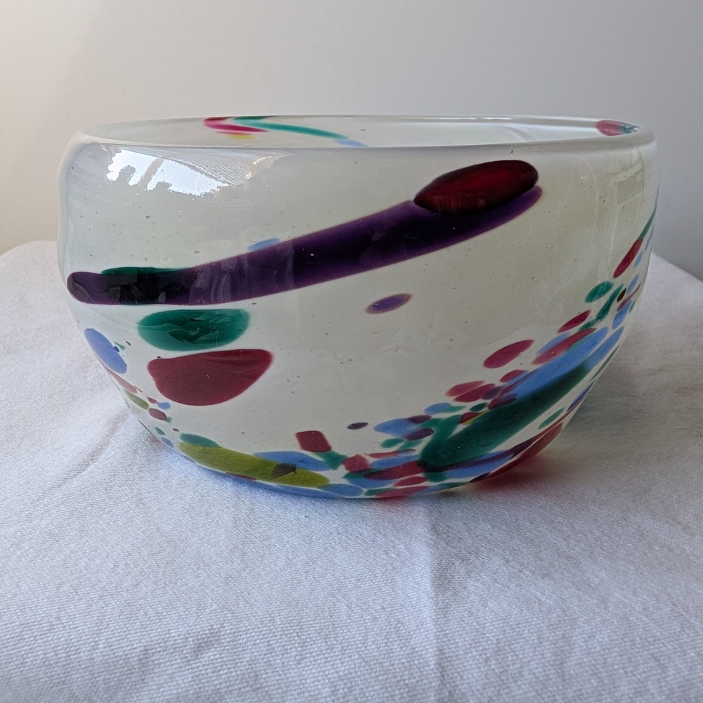 Blake Street Glass Studio Handmade Multicolor Art Glass Bowl Signed - Picture 7 of 14
